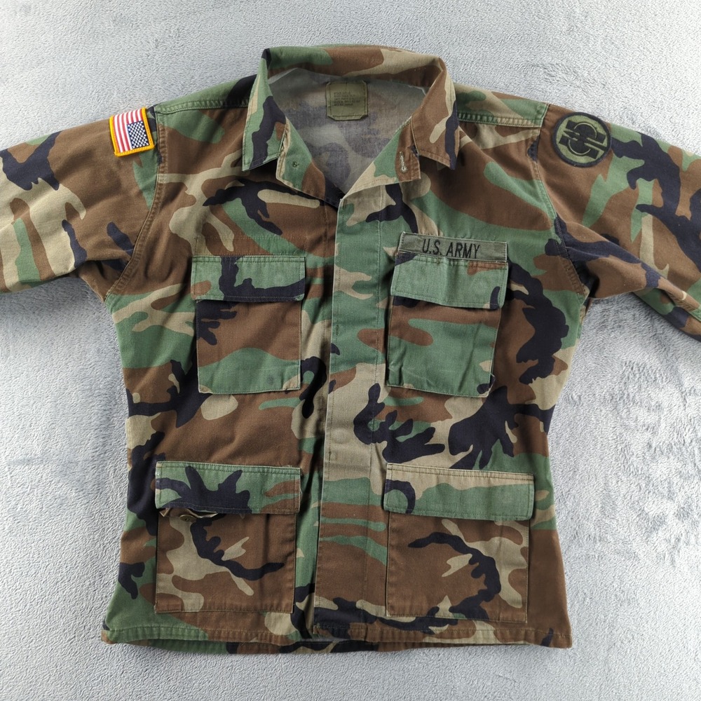 Vintage 1999 US Army BDU Field Coat Woodland Camo Medium Regular Golden Mfg